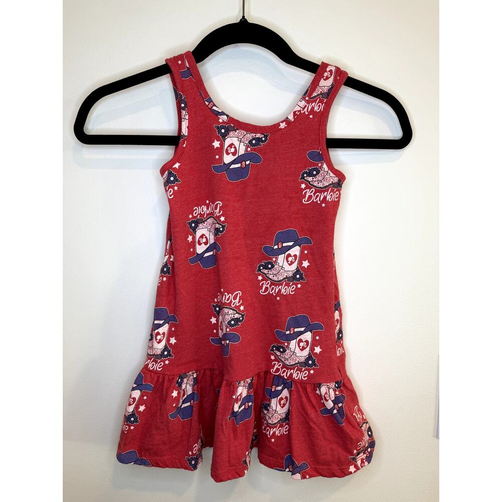 Barbie Cowgirl Dress Girls Size 4 5 Western Pink Red Graphic Dress Mattel
